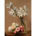 thumbnail image 2 of Fantin-Latour, Henri 15x18 White Modern Wood Framed Museum Art Print Titled - Roses and Lilies, 2 of 4