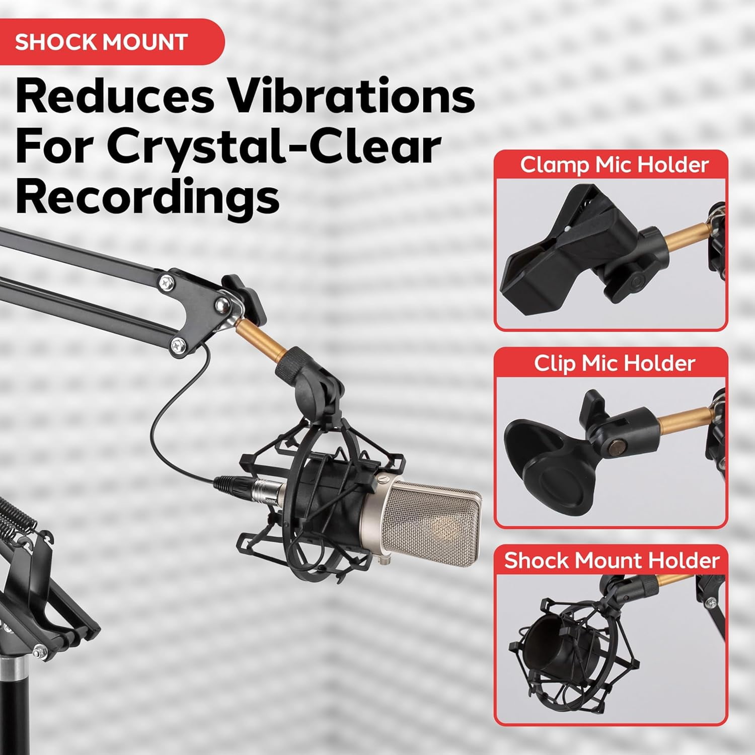 Microphone  Suspension Stand with Shock Mount and  Filter for Podcast Recording
