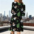 thumbnail image 4 of Women's Christmas Pleated Dress Long Sleeve Crewneck Printed Skirt with Pockets Black-1 L, 4 of 6