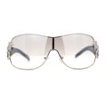 thumbnail image 2 of Womens Coy Metal Jewel Designer Fashion Shield Warp Sunglasses Silver Black Clear Mirror, 2 of 4