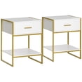 thumbnail image 1 of HOMCOM Ensemble Moderne de 2 Tables d'Appoint avec Tablette et Tiroir Blanc Or, 1 of 10