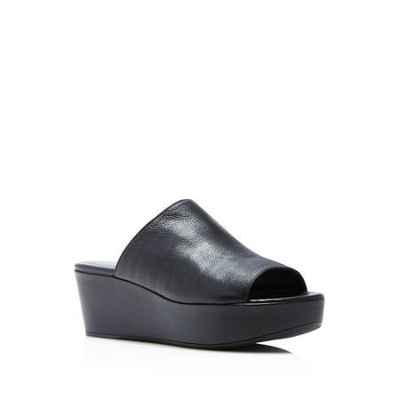 

STUART WEITZMAN Womens Black 1-1/2 Platform Stretch Gore Comfort Flippy Round Toe Wedge Slip On Leather Slide Sandals 8 M