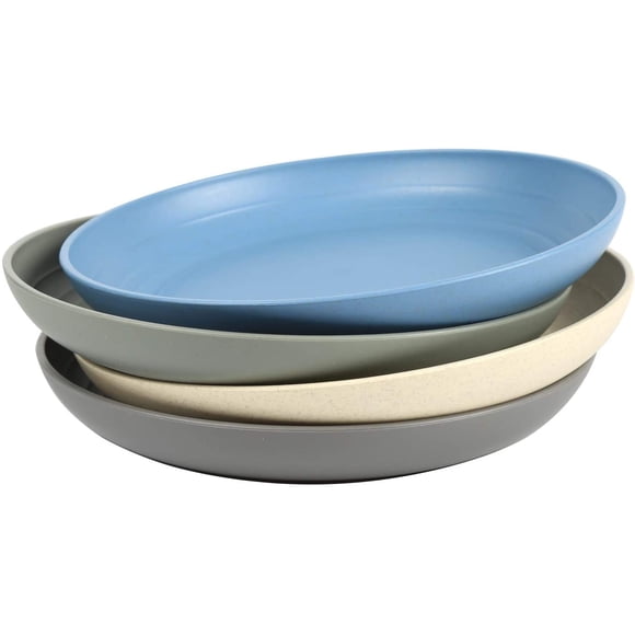 Shopwithgreen Deep Dinner Plates Set of 4 Alternative for Plastic Plates, Microwave and Dishwasher Safe Wheat Straw Plates, Unbreakable Kids Plate Set with 4 Colors(7.8 inch)