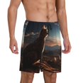 thumbnail image 2 of Fuzoiu Pyramid Desert Cat Print Pajama Shorts for Men, Men's Pajama Bottoms,Mens Lounge Sleepwear,Pajama Pants with Pocket-Small, 2 of 6