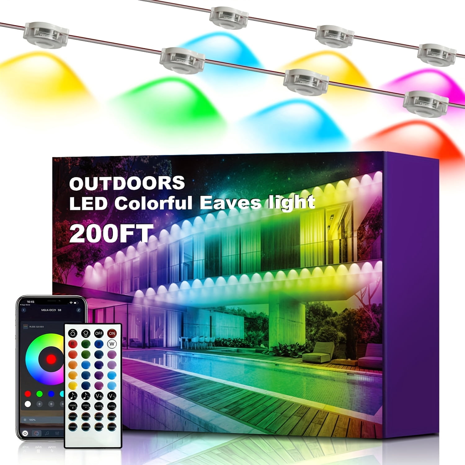 500ft/150M Permanent Outdoor RGB LED Eaves Light Strip - IP67 Waterproof, for Christmas Halloween Garden Outdoor Decor, Long-Lasting Holiday Lighting