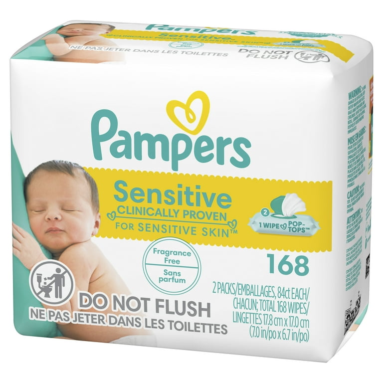 Pampers Sensitive Baby Wipes 2X Flip Top Pack 168 Wipes Select for More Options