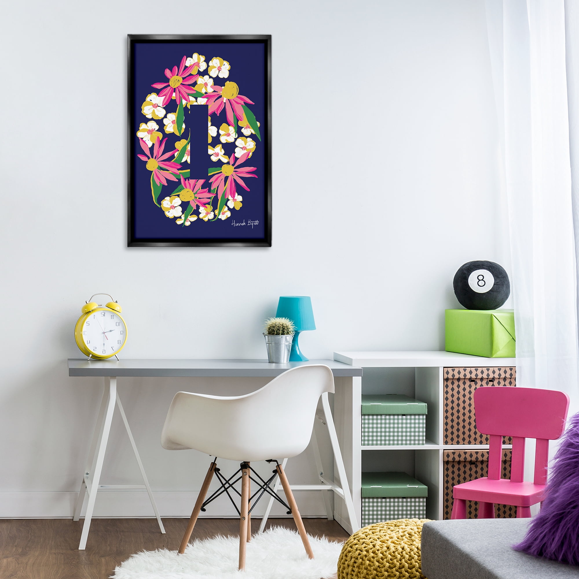 Stupell Industries Floral Bloom Letter I Botanical & Floral Painting Black Floater Framed Art Print Wall Art, 21 x 31