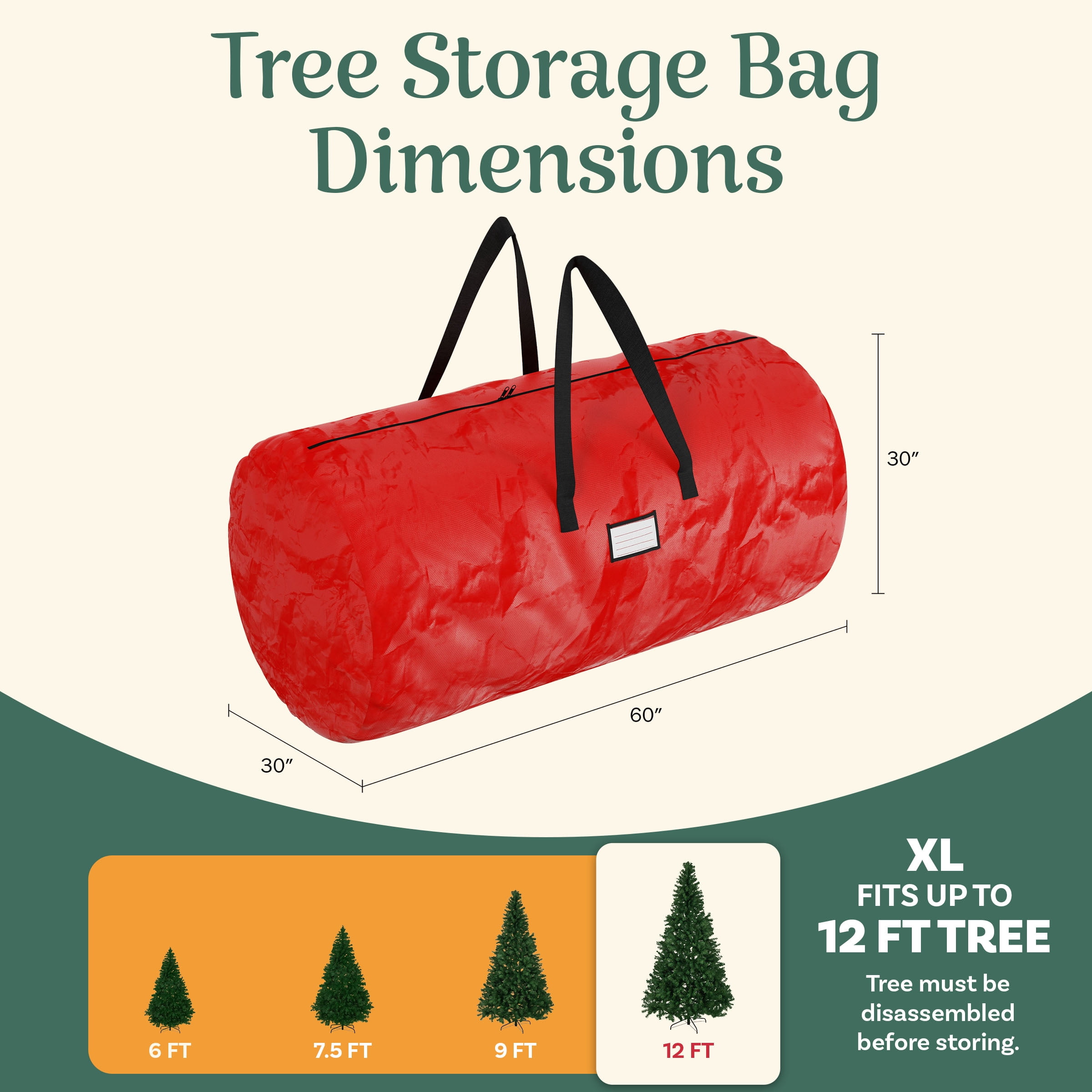 Elf Stor Christmas Tree Storage Bag for 12ft Artificial Trees, Heavy-Duty with Handles, Red, Zippered