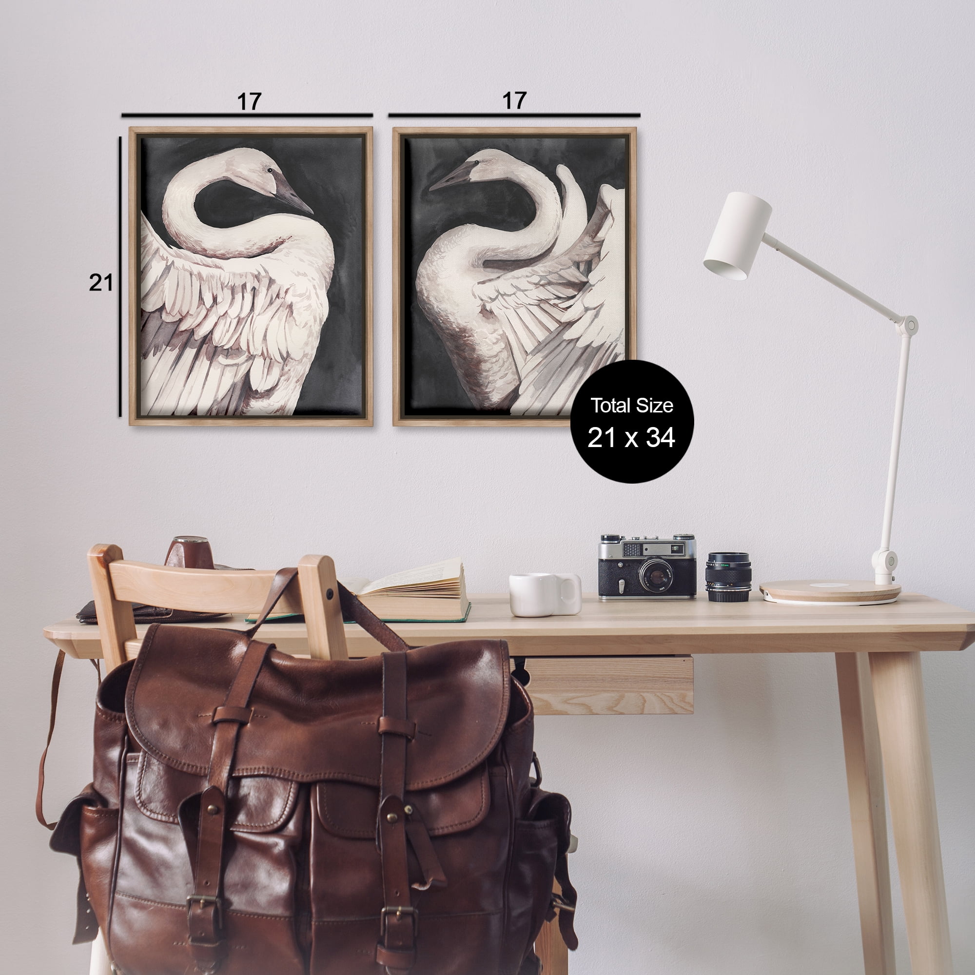 Stupell Industries Swans Taking Flight Animals Painting Brown Floater Framed Canvas Art Print Wall Art, 17 x 21, Set of 2