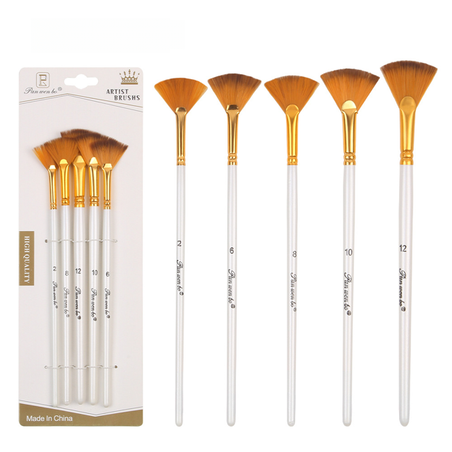 Juego de 5 bolígrafos en forma de abanico de color cobre perlado blanco gouache, suministros para pintura artística, bolígrafo para pintura al óleo