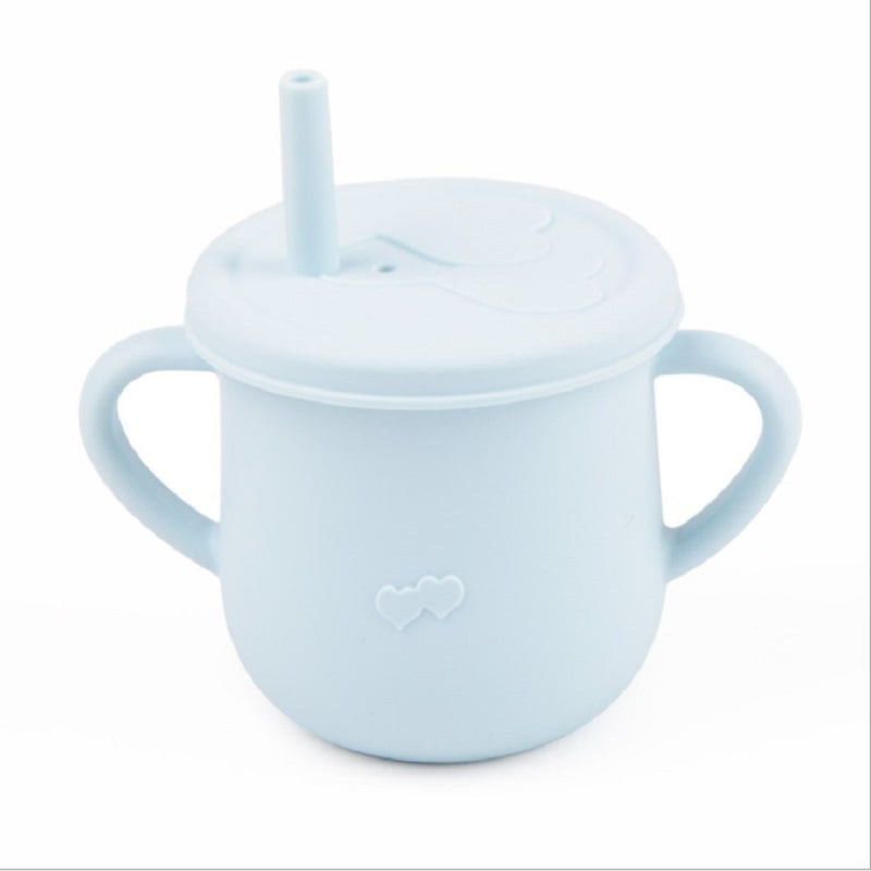 Kisangel 2pcs Sippy Cup Straw Silicone Double Handles for Baby with Straw Lid Water Drinking Cups