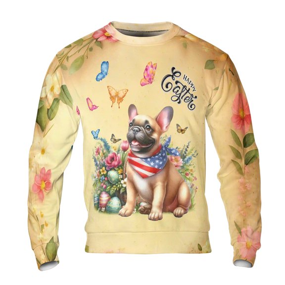 French Bulldog Celebrates Spring and Enjoys a Happy Easter All Over Print 3D Sweatshirt Unisex Merch Dog Lover Gifts - 02001