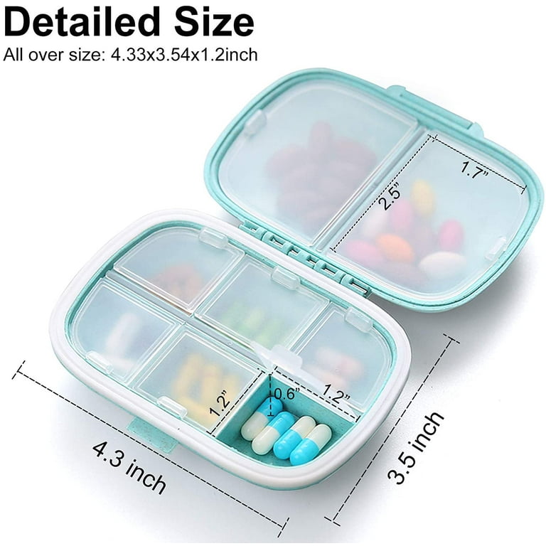 8 Compartments Travel Pill Organizer Moisture Proof Small Pill Box for  Pocket Purse Daily Pill Case Portable Medicine Vitamin Holder Container  (Blue) 
