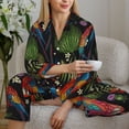 thumbnail image 6 of Pajama Sets for Women 2 Pcs, Artistic Cute Parrot Plant Flower Button Down Long Sleeve Sleepwear Lounge PJ Sets, 6 of 6