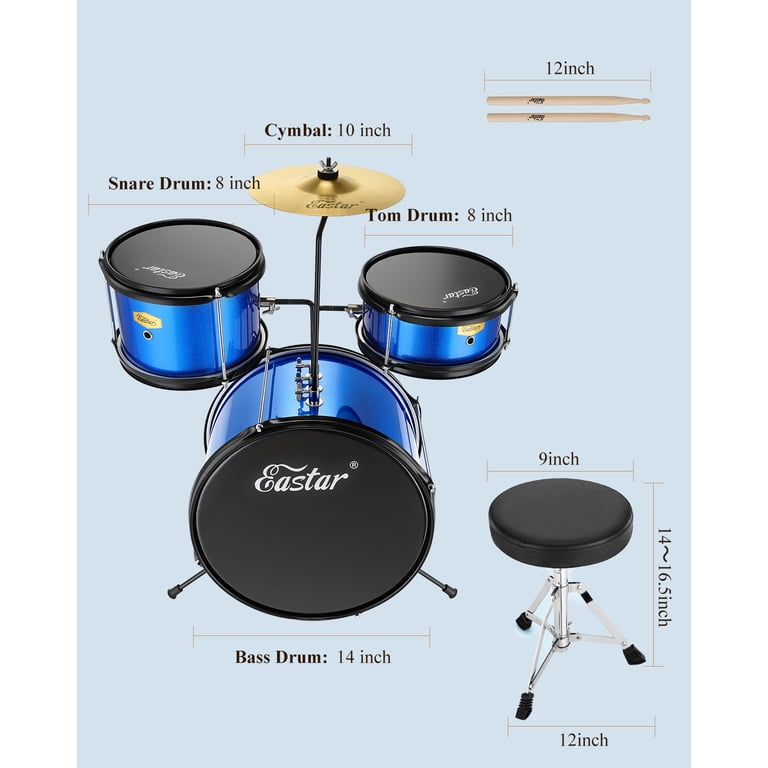 Eastar Kids Drum Set, 3-Piece 14" With Throne and Cymbals photo 6