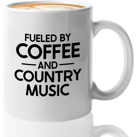 

Country Music Coffee Mug Fueled By Coffee And Acoustic Southern Rock Blues Old Time Caffeine Lovers Listener Song Hobby 11oz White