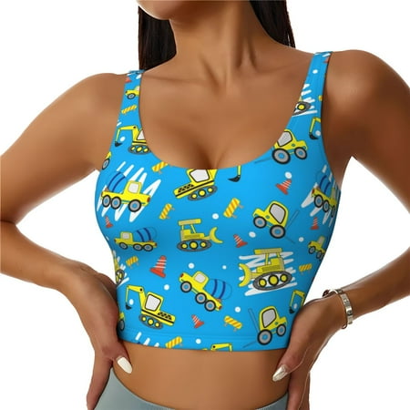 Jgfou Cute Car Cartoon Print Womens Sports Bra - Padded Workout Sports Bras Crop Tank Top