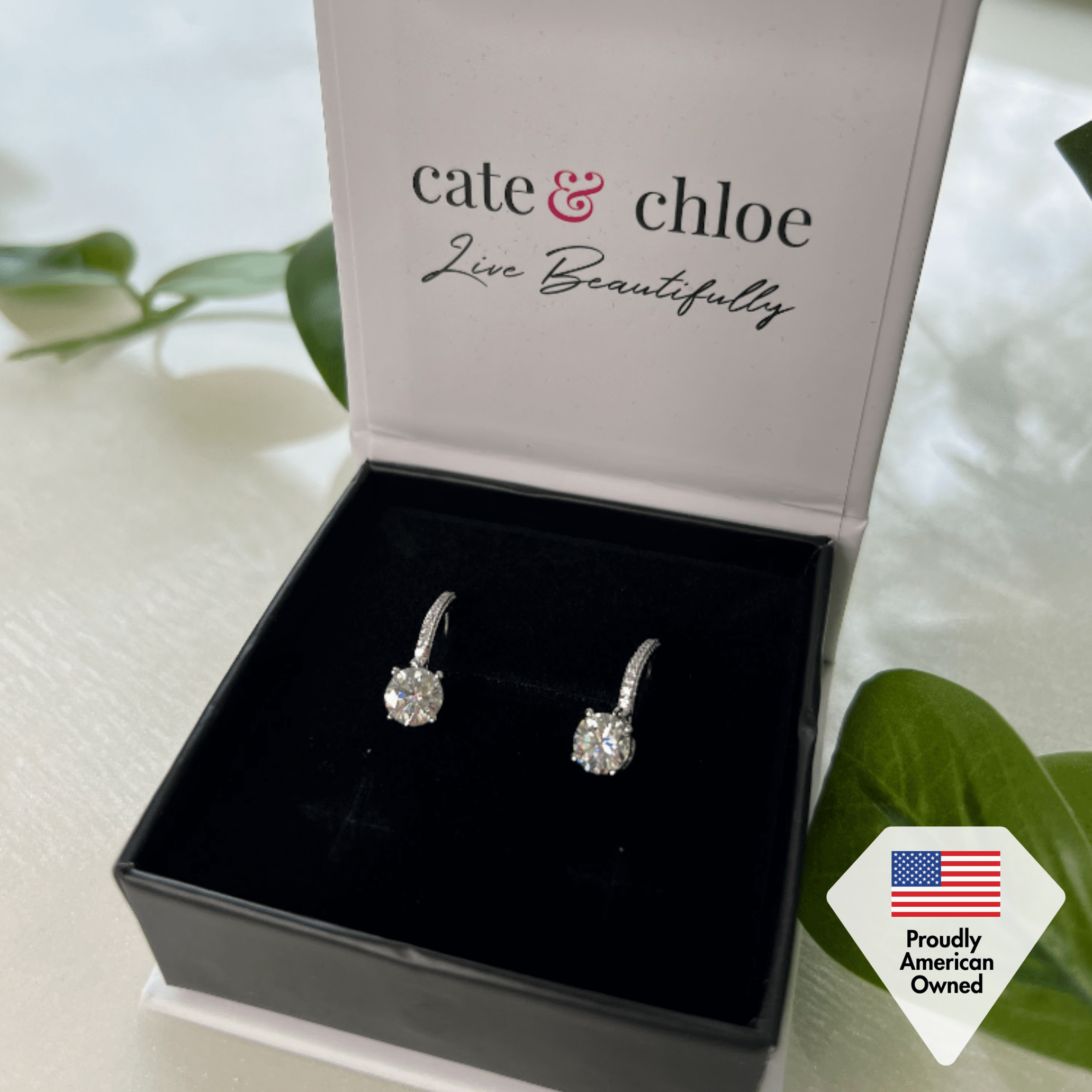 Moissanite by Cate & Chloe Finley 925 Sterling Silver Drop Earrings 2TCW for Women, Gift for Her