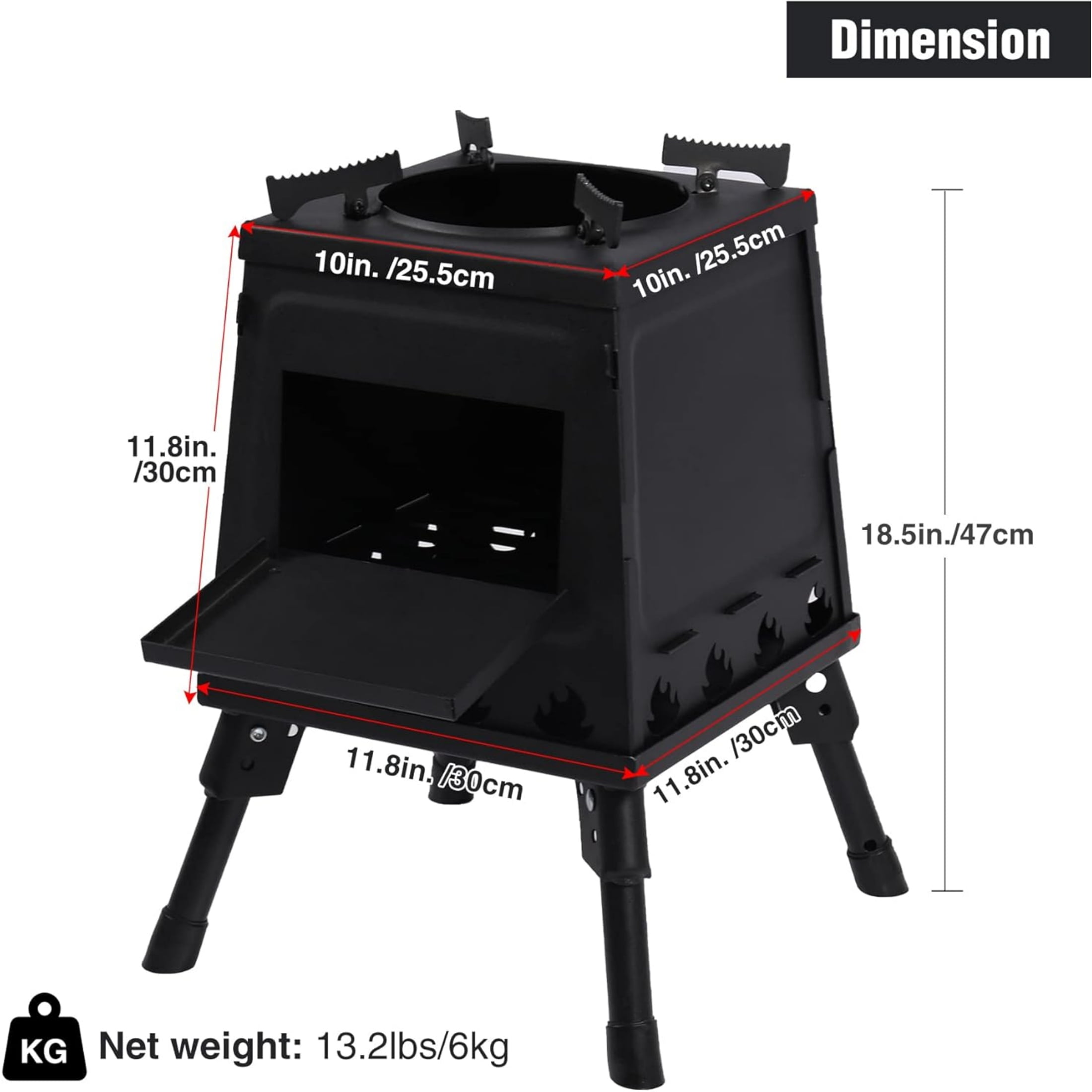 REDCAMP Wood Burning Camp Stove, Portable Cast Iron Camping Wood Stove, Black Woodstove with Carrying Case for Backpacking Outdoor Cooking