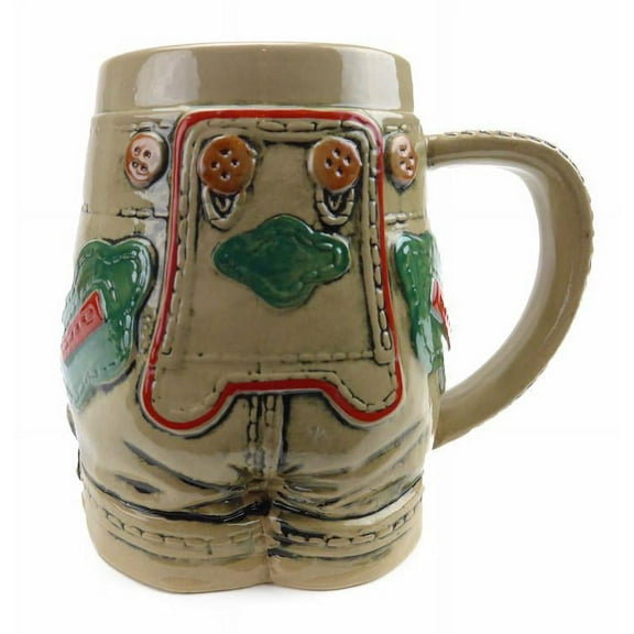 Oktoberfest Haus German Lederhosen Ceramic Beer Stein - with Metal Lid Gift for Beer Lovers - 0.55 Liter