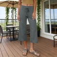 thumbnail image 4 of Women Solid Capri Pants Elastic Waist Casual Pockets Relaxed Fit Lightweight Breathable Summer Daily Trousers Gray XXL, 4 of 5