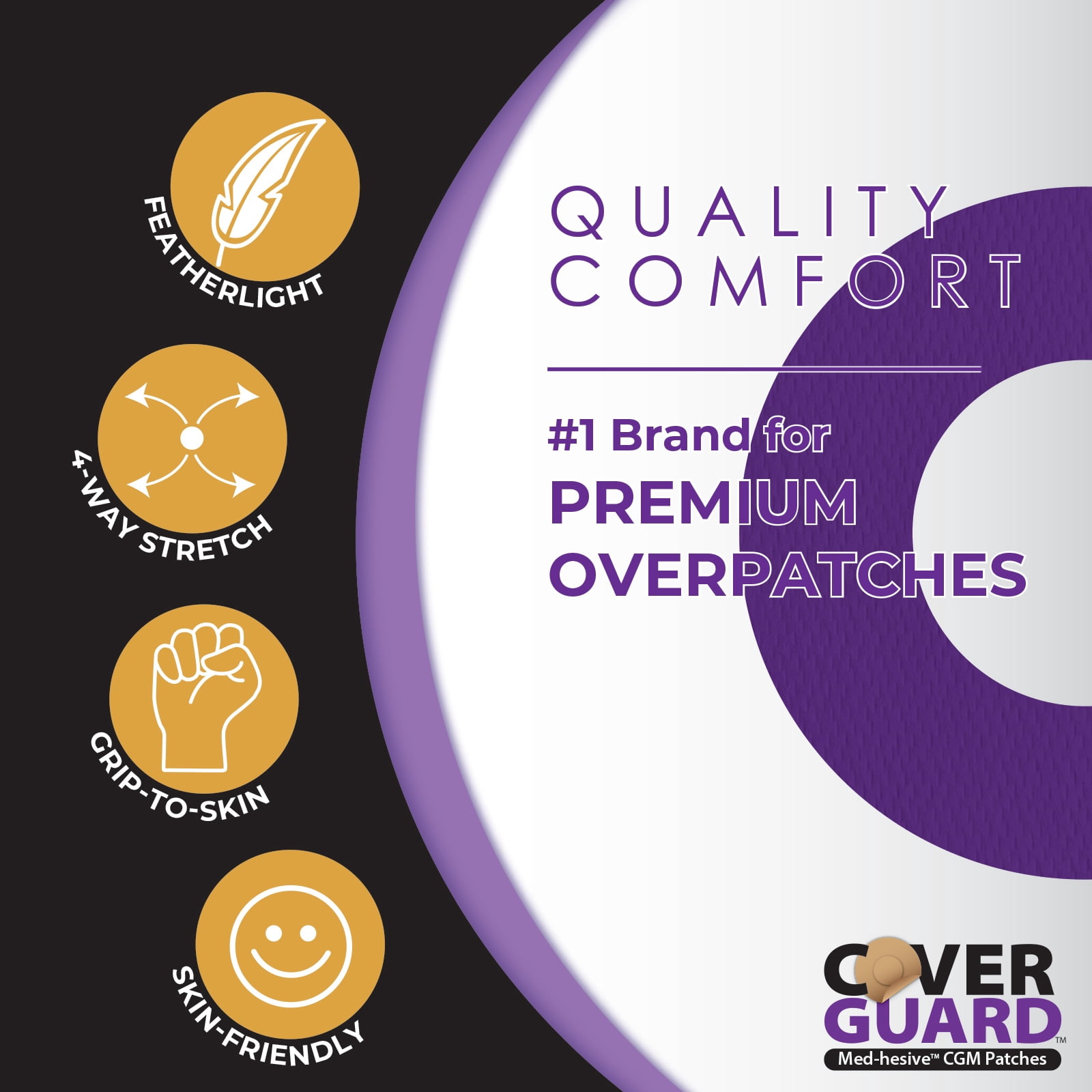 CoverGuard CGM Overpatch | Freestyle Libre 3 | Purple Center-cut Design| 25-Count | Waterproof Adhesive | Anti-Fray | Easy Application & Removal | Sensor Protection