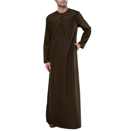 

Mens Casual Loose Arab Dubai Robe Long Sleeve Zipper Shirt