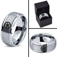 thumbnail image 4 of Tungsten Astronomical Star Circle Emblem Band Ring 8mm Men Women Comfort Fit Gray Step Bevel Edge Brushed Polished, 4 of 4