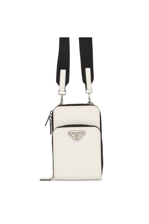 Pre-Owned Prada Triangle Shoulder Bag, Smartphone Saffiano Leather, 2ZH126, White, Handbag,...