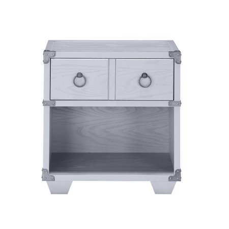 Gray Bedroom Nightstand With Open Compartment And Drawer Charging Pine Wood