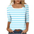 thumbnail image 4 of Tops for Women under $10 Three-Quarters Sleeved Square Neck Stripe Printed Top Light Blue XXXXL, 4 of 6