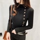 thumbnail image 3 of Suéter de cuello alto de manga larga con cuello alto y botones para mujer, camisa básica de punto que combina con todo, top de otoño, 3 of 5