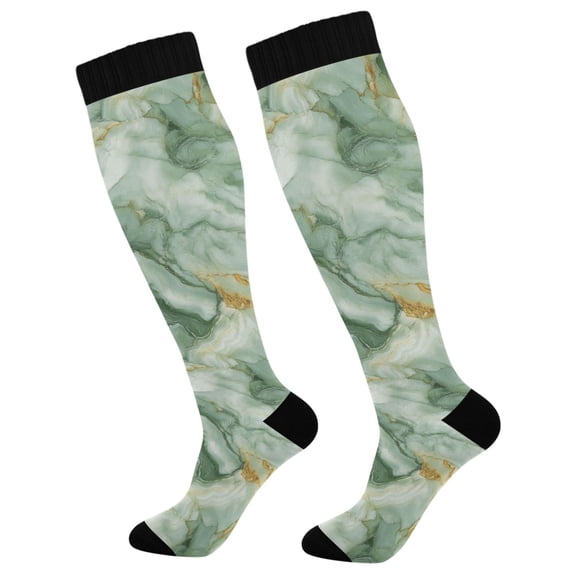 Haosy Compression Socks for Men Women Knee High Running Socks for Nurse Hiking Recovery Travel Athletic 2 Pairs Soft Green Marble