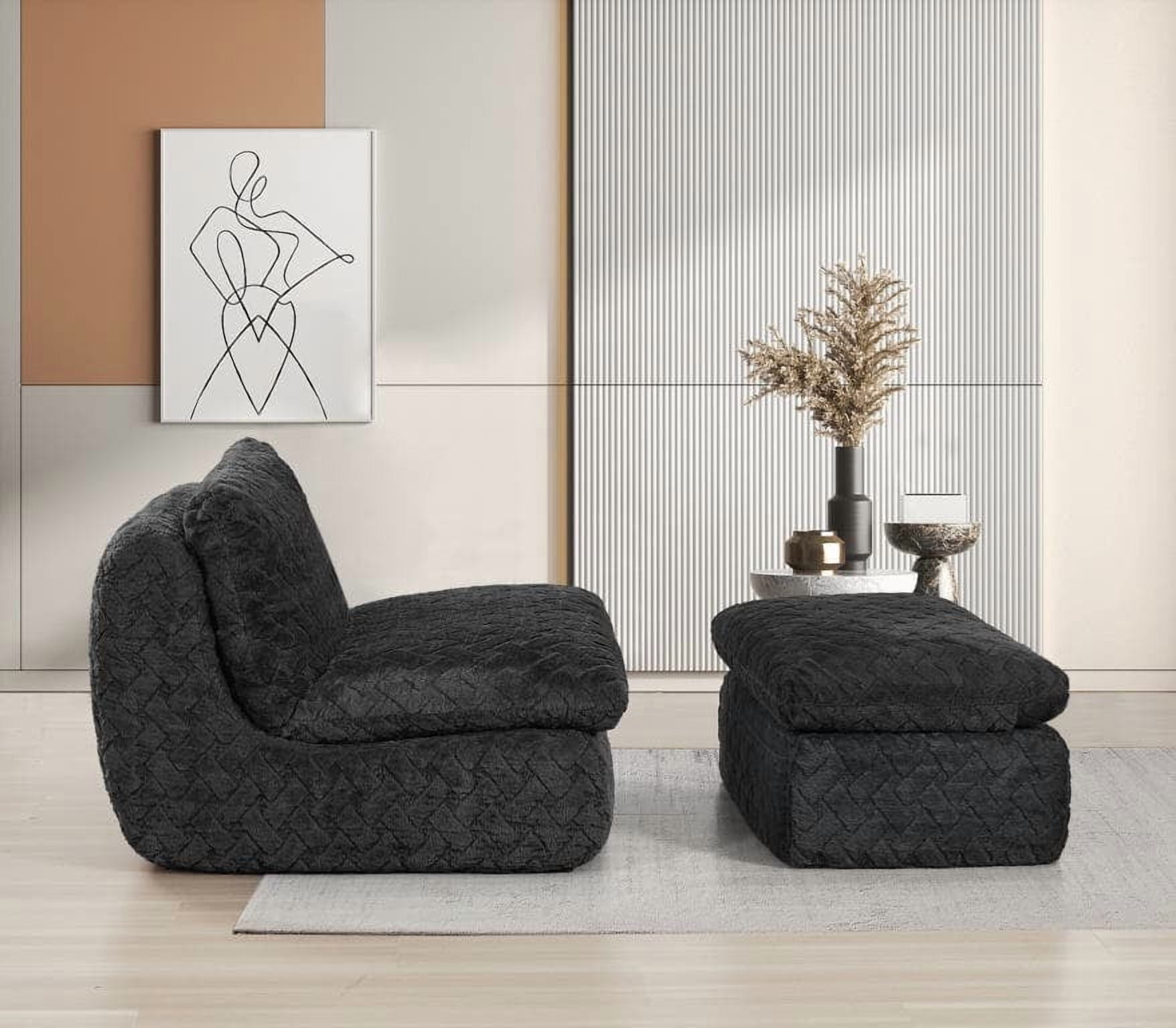 MAYEERTY Modern Full Compression Corduroy Swivel Sofa Chair with Ottoman for Living Room, 33*41*35"Black