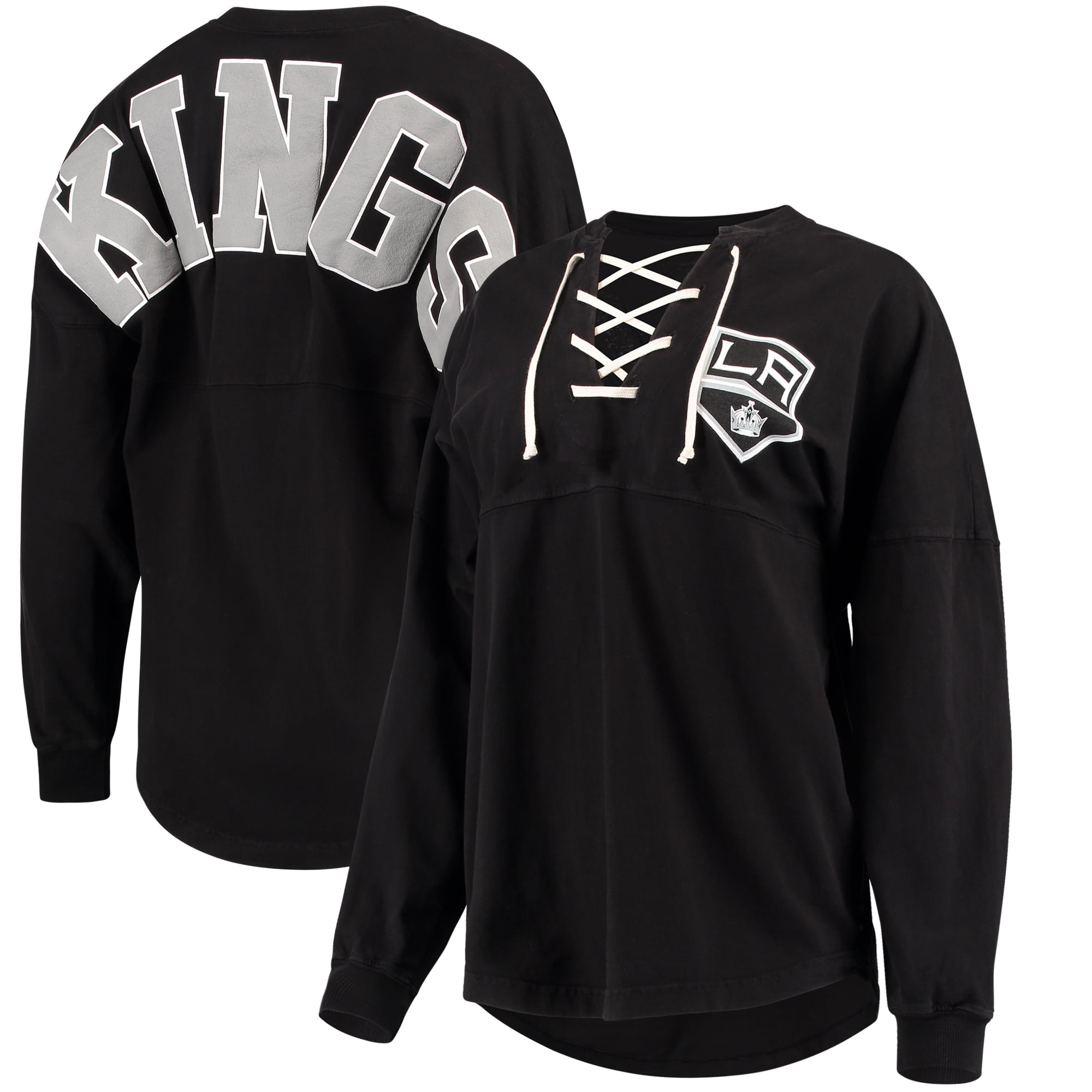 Los Angeles Kings Fanatics Branded Women's Lace Up Long Sleeve Spirit T-Shirt Black by BoxSeat Clothing - SOURCED