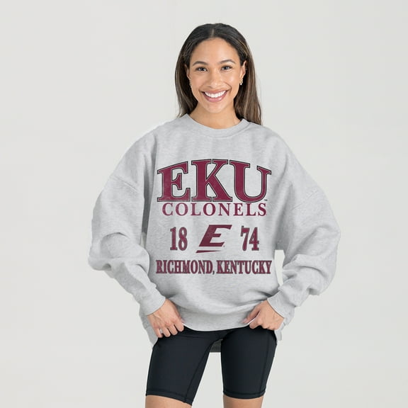 Women's Gameday Couture Ash Eastern Kentucky Colonels Premium Fleece Pullover Sweatshirt