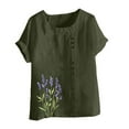 thumbnail image 4 of QUNYINEY Short Sleeve Shirts for Women Trendy Crew Neck Floral Casual Tops Pullover Loose Cotton Linen Button Women Tops, 4 of 5