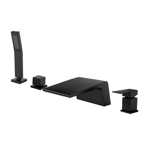 Cobbe Single Handle Bathroom Bathtub Shower Faucet Set with Handheld Sprayer and 5.91-Inch Wide Waterfall Bathtub Spout Matte Black