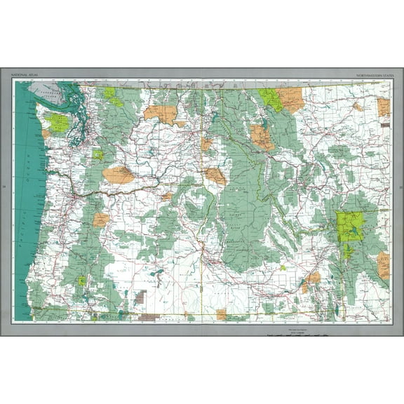 24"x36" Gallery Poster, map of pacific Northwestern States oregon 1970