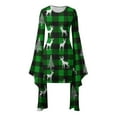 thumbnail image 4 of qelini Womens Christmas Dresses Bell Sleeve Reindeer Print Crewneck Irregular Dress Holiday Party Dresses, 4 of 5