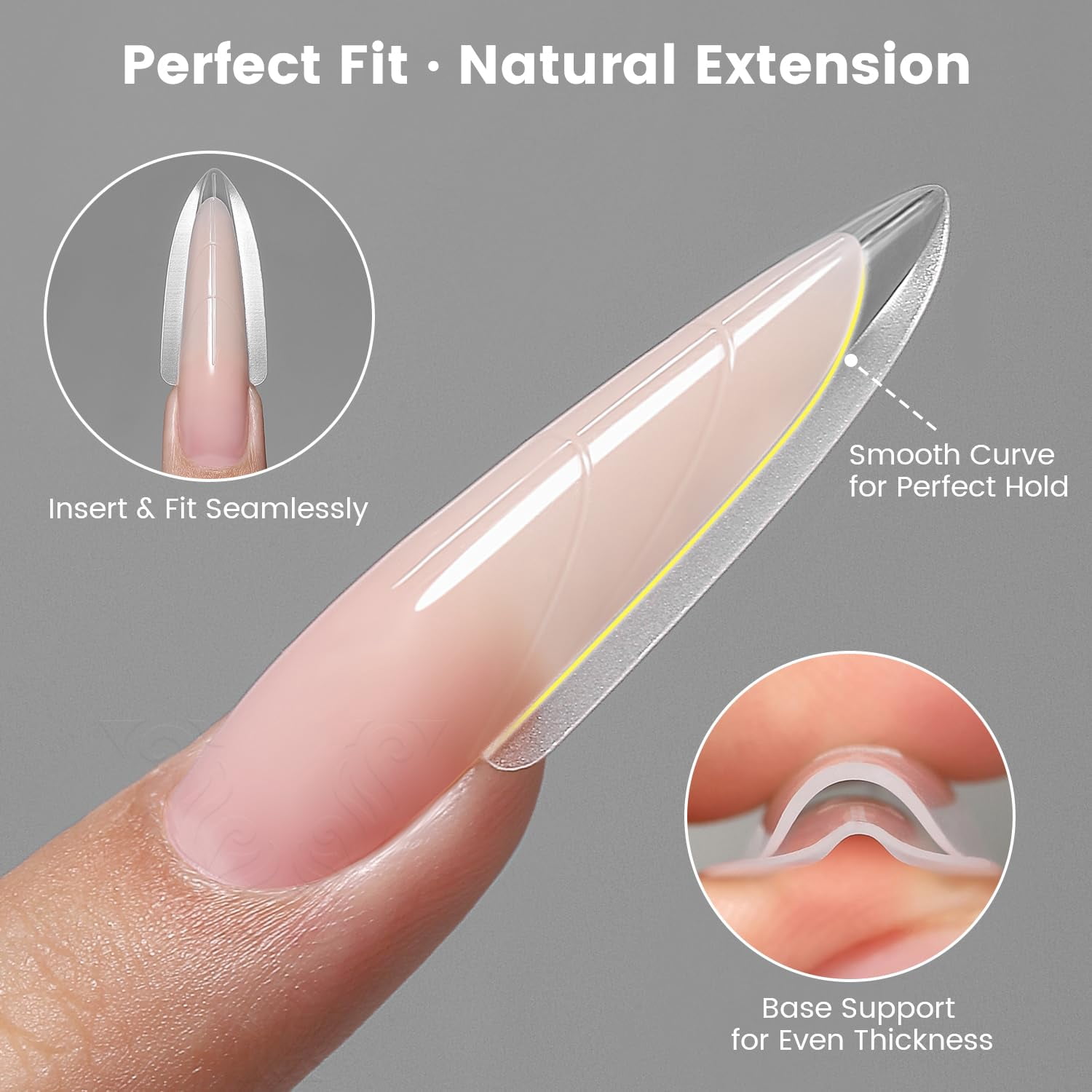 YOKEFELLOW Original Sandwich Nail Dual Form W557 Long Oval Almond 240Pcs Nail Mold for Quick Nails Extension, No Paper Forms Needed, 15 Sizes Plastic Form, Salon Nail Art Tools