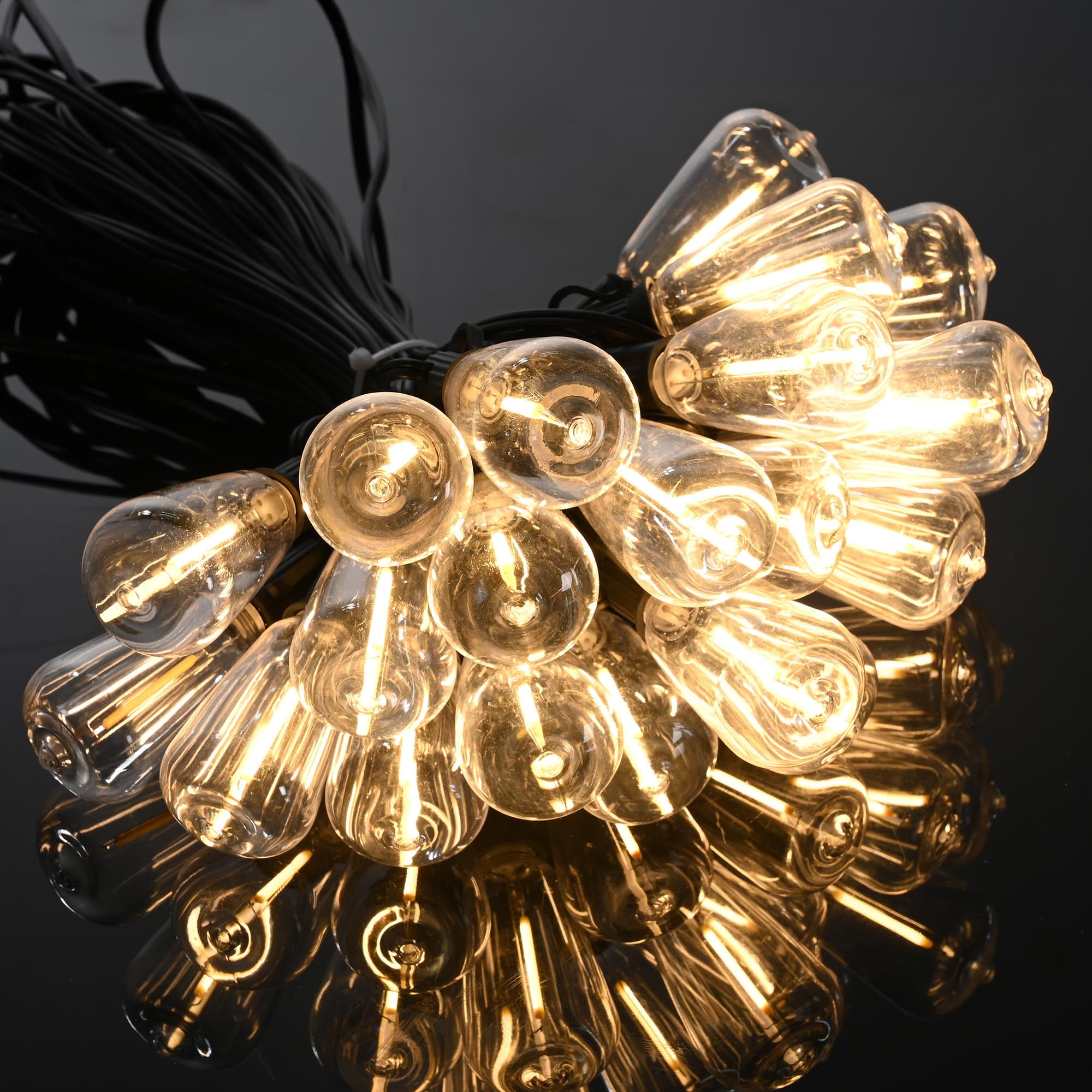 Yescom 200Ft Commercial LED Outdoor String Lights with 104 Shatterproof ST38 Vintage Edison Bulbs IP44 Waterproof Dimmable UL Listed for Wedding Event