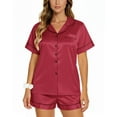 thumbnail image 3 of UVN Pajamas Sets for Women Short Sleeve Button Down Tops and Shorts 2 Piece Outfit Soft Satin Silk Pjs Sleepwear Loungewear, 3 of 8
