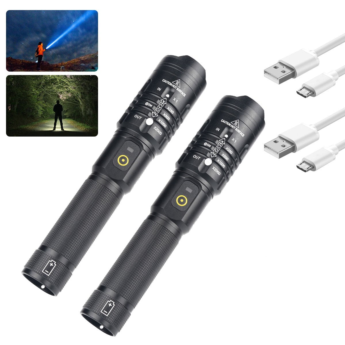 2 Pack Rechargeable LED Flashlight,Super Bright 10000 Lumens Tactical Flashlight with 3 Modes,Zoomable Waterproof XHP50 Torch Lamp for Emergency and Outdoor Use