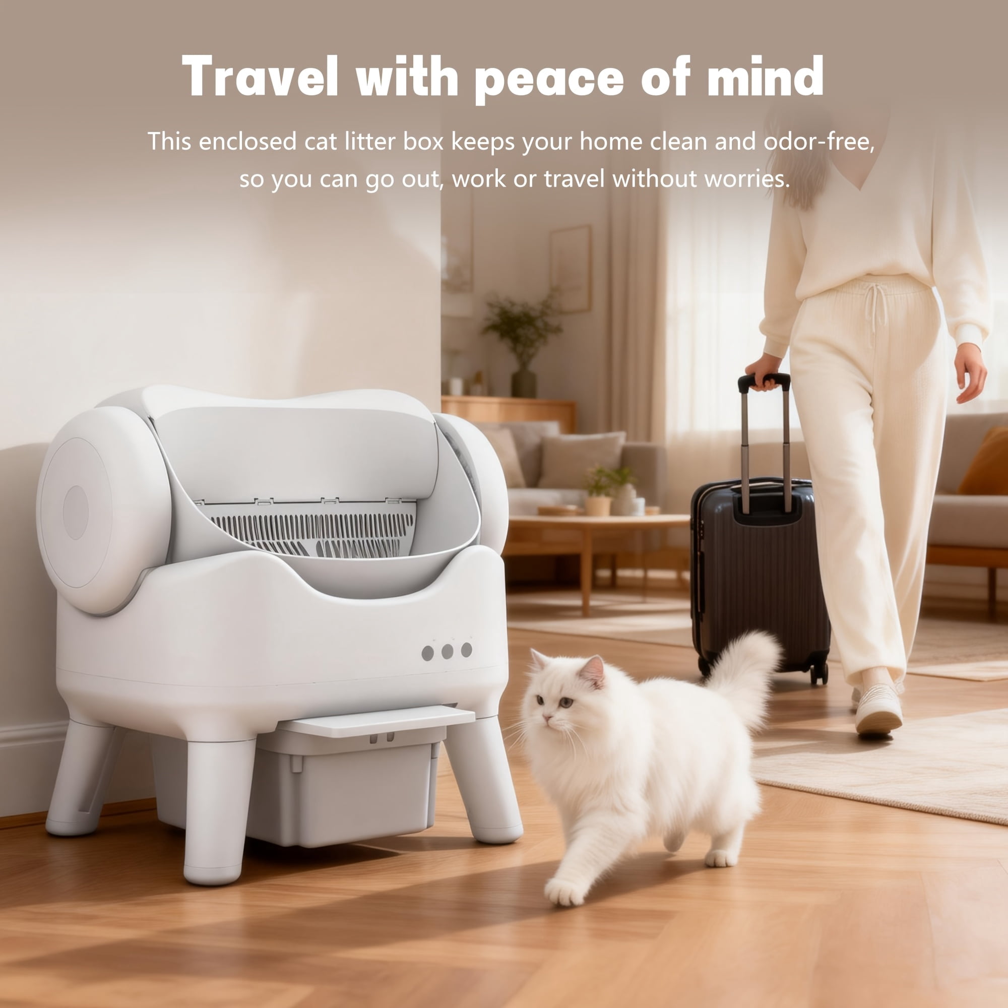 Self cleaning  Litter Box, Low Noise Automatic  Toilet, Spacious Open Design for All Cats, High Sides Anti-Splash, Odor CONTROL, 3.96gal Large Waste Drawer, Easy Clean, Battery-Free