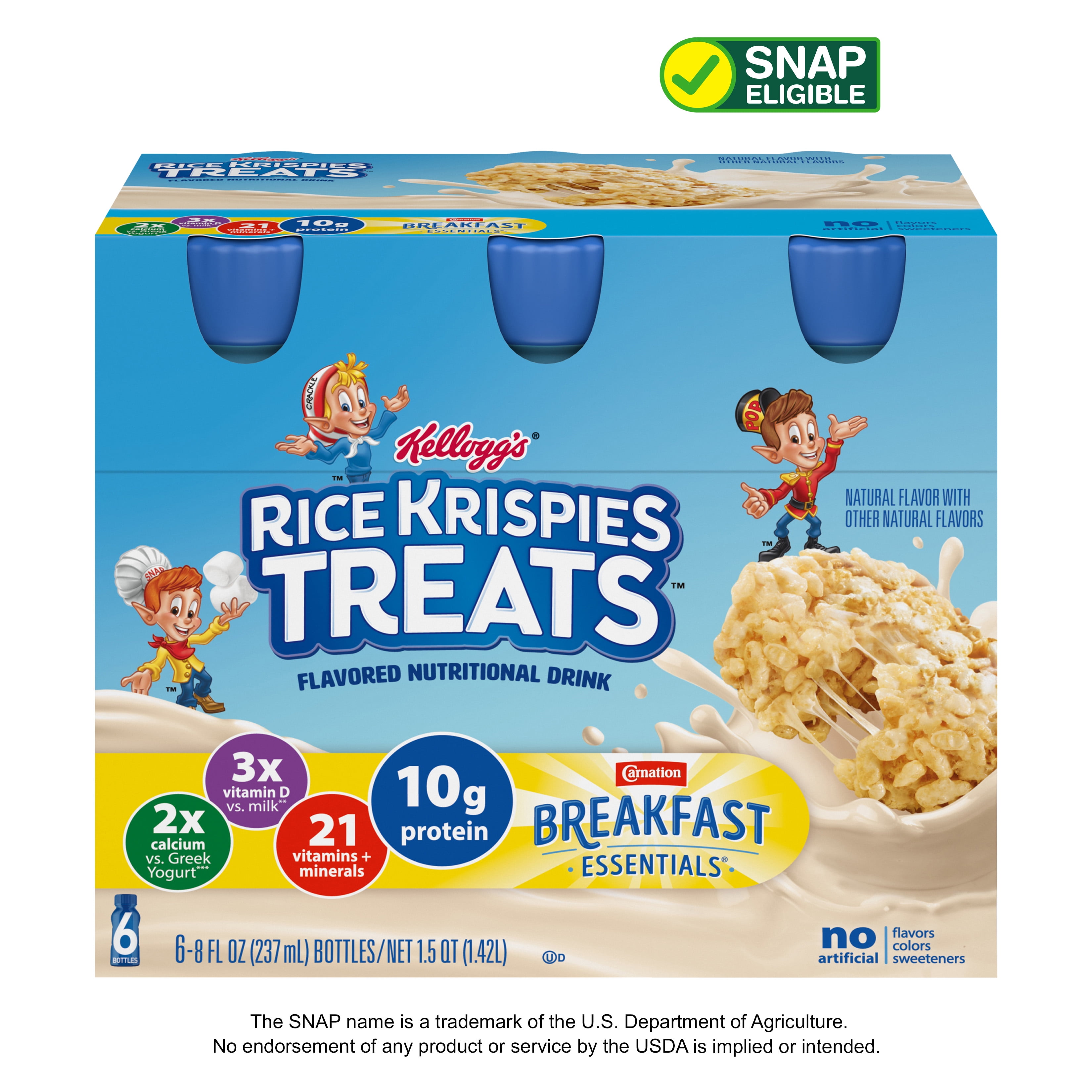 Carnation Breakfast EssentialsÂ® Kellogg'sÂ® Rice Krispies Treatsâ„¢ Flavored  Nutritional Drink, 10 g Protein, 6 - 8 fl oz Bottles - Walmart.com