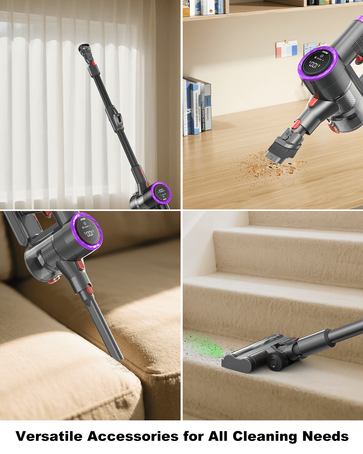 PRASKY Cordless Stick Vacuum Cleaner Bendable Lightweight for Carpet, Hard Floor, Pet Hair (Purple)