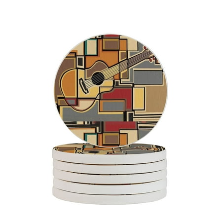 

Circular Drink Coasters Set Music Funky Fractal Geometric Square Shaped Background Light Yellow Beautiful Home Decor Diatomite Heat-Resistant Diatomite Protect Table Countertop