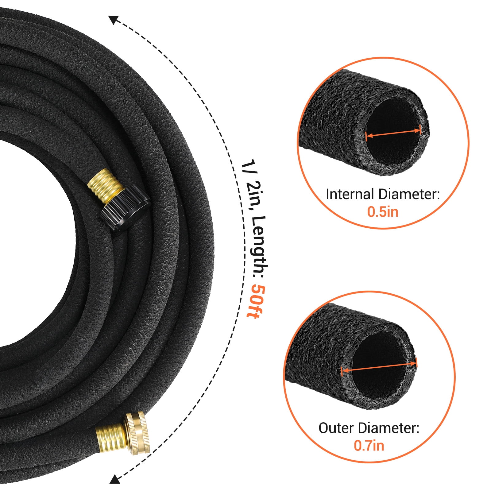 TLGREEN Soaker Hose 50 ft 1/2", Solid Brass Connectors, Heavy Duty Drip Hose to Save 70% Water, for Garden, Lawn and Yard