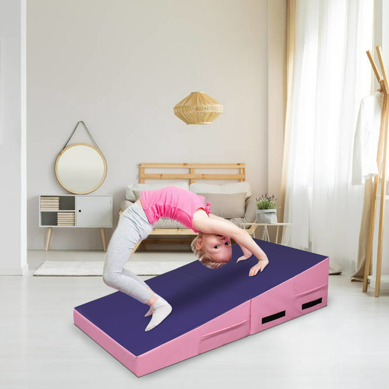 Matladin 48x24x14 Folding Gymnastics Cheese Wedge Incline Mat for Kids  Girls Home Training Exercise (Purple+Pink) 